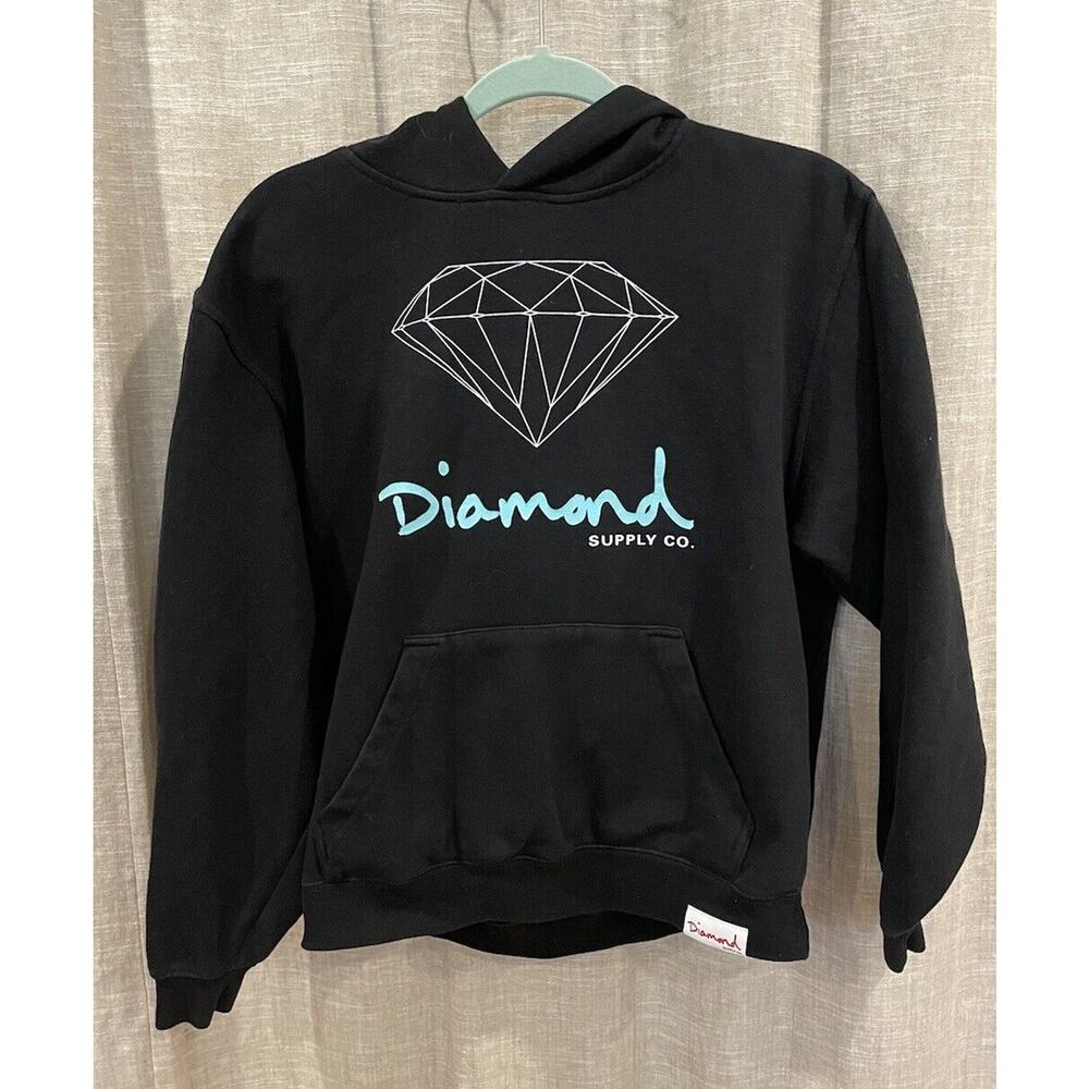 DIAMOND SUPPLY CO. Black With Turquoise Lettering Size Small Cotton Hoodie